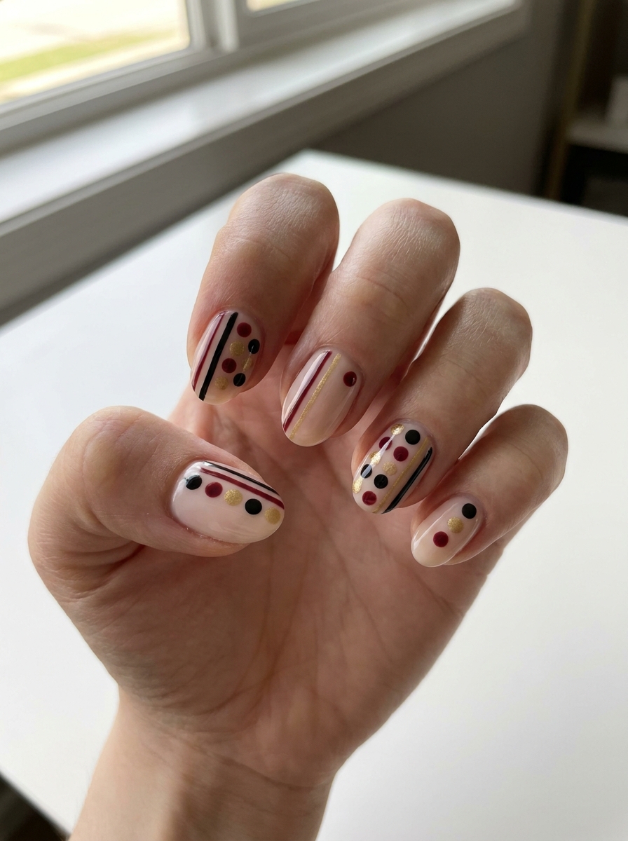 Graphic Dot and Stripe Nails